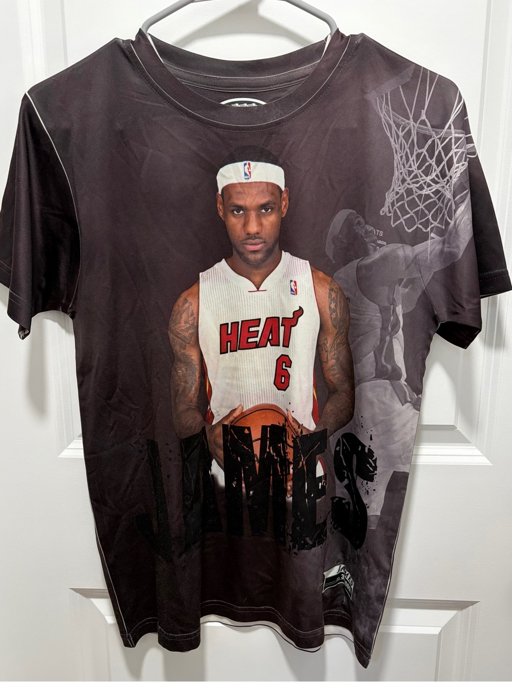 Vintage LeBron James Miami Heat All Over Graphic Short Sleeve Tee